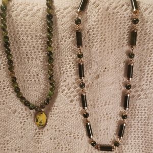 Two jade like glass beaded necklaces !